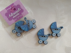Botão carrinho de bebê 2,5cm azul - 2 unidades - cod 9778