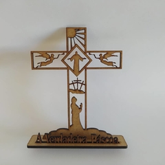 Cruz O Verdadeiro Sentido da Páscoa com base de mdf recorte a laser 15cm - cod 9992