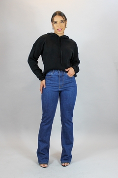 Blusa tricot canelado com capuz - loja online