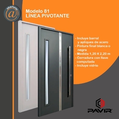 Puerta Pavir 81 con Vidrio PIVOTANTE Pintura Final 1,20 x 2,20 blanca o grafito PAVIR