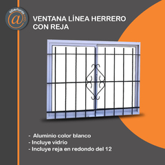 Ventana Aluminio Blanco CON REJA Herrero con Vidrio 3mm de 1,00 x 0,90