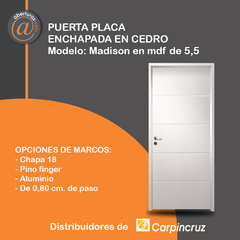 Puerta Placa MADISON en MDF 0,80 Marco chapa 18 / Pino / Aluminio