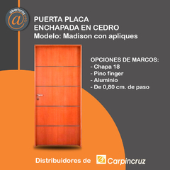 Puerta Placa MADISON Cedro 80/90 Apliques de Aluminio Marco Chapa18 / Pino / Aluminio