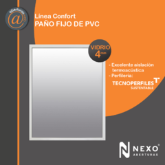 Paño Fijo PVC Blanco Linea confort Vidrio 4mm 1,20 x 1,50