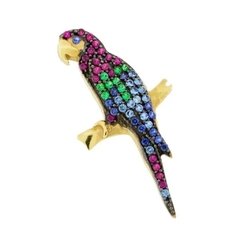 Pingente Arara Cravejada Colorida em Ouro 18k 750