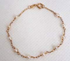 Pulseira Perolas Naturais 3mm em Ouro 18k (13 cm)