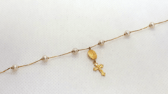 Pulseira Terço com Pérolas Naturais em ouro 18k (18 cm)