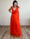 Vestido longo de tule laranja Raquel