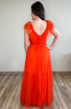 Vestido longo de tule laranja Raquel - comprar online