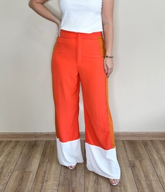 Calça pantalona de crepe laranja Jade