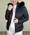 PARKA puffer curta com capuz removível preta