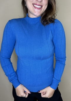 Blusa básica de tricot canelado azul - comprar online