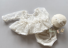 Conj. Vestido Branca Newborn - Johnny's Art