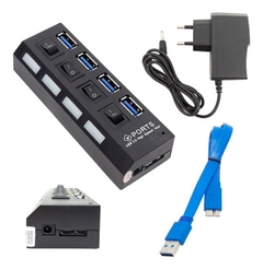 HUB USB 3.0 4 PORTAS + CABOS 3.0 + INTERRUPTOR DE ENERGIA