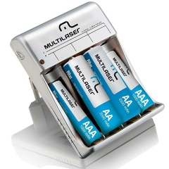 CARREGADOR DE PILHAS MULTILASER AA/AAA + 2 PILHAS AA 2500MAH + 2 PILHAS AAA 1000MAH