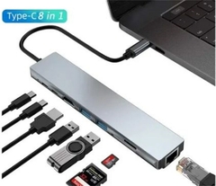 HUB USB-C USB 8X1 USB, TIPO-C, HDMI, ETHERNET