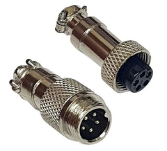 CONECTOR MIKE GX12 PLUG MACHO + FÊMEA 5 PINOS CABO-CABO