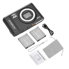 CAMERA DIGITAL PORTÁTIL 48MP 4K TELA IPS 2,8 POLEGADAS ZOOM 16X TEMPORIZADOR 128GB MEMORIA ESTENDIDA DETECÇÃO DE ROSTO ANTI-VIBRAÇÃO 2 BATERIAS, CARTÃO MEMORIA 32GB - ACAGALA PRETA