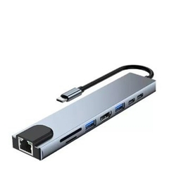 ADAPTADOR HUB TYPE-C 8 EM 1 HDMI 4K LAN USB 3.0 SD/TF 480MBPS 14CM - BYL