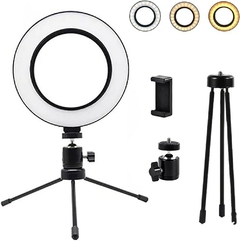 RING LIGHT ILUMINADOR ANEL LUZ 16CM 6 POLEGADAS COM TRIPÉ DE MESA KANKO