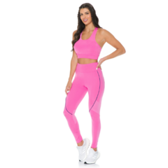 Legging Gym Brilho Pink com Friso Azul Estilo do Corpo - loja online