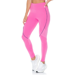 Legging Gym Brilho Pink com Friso Azul Estilo do Corpo na internet