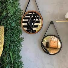 Espelho Decorativo Redondo Grande 45cm Adnet C/ Alça Couro - comprar online