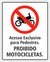 placa acesso exclusivo pedestre proibido motociclista