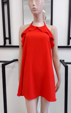 Vestido crepe cuello volados NV186 - comprar online