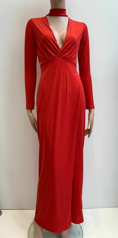 Vestido Metalic largo escote v polera NV219M - tienda online