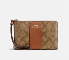 Corner Zip Wristlet In Signature Canvas Muñequera Coach 16x10cm