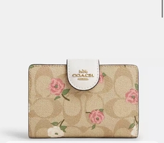 Medium Corner Zip Wallet In Signature Canvas With Floral