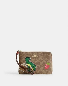 Gold/Tan Multi Corner Zip Wristlet In Signature Canvas With Sticker Print Visitar