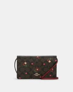 Anna Foldover Clutch Crossbody In Signature Canvas With Heart Petal Print Coach