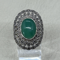 Gran Anillo de plata 925 con Jade natural y marquesitas RR.UP - comprar online