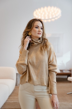 blusa tricot foil metalizada - dourada - loja online