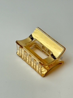 Imagem do piranha de cabelo retangular com placa dourada