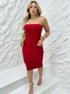 Vestido midi sem fenda vermelho