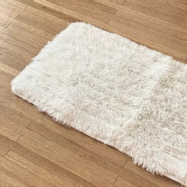 Alfombra - Pie de cama pelo largo blanco 150 x 50 cm