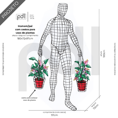 Homem segurando cestos para vaso de plantas, escultura para jardim, arte em aço inox, tamanho real