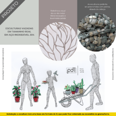 Homem segurando cestos para vaso de plantas, escultura para jardim, arte em aço inox, tamanho real - comprar online