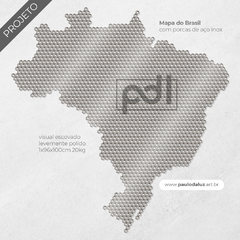 Mapa do Brasil feito com porcas de aço inox, Mapa do Brasil em metal, mapa do brasil com porcas, mapa do brasil em porcas de metal, escultura mapa do brasil, decoração mapa do brasil