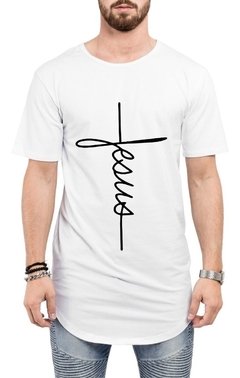 Camiseta Long Line Jesus Masculina Camisa Oversized Cruz na internet