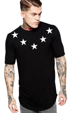 Camiseta Long Line Estrelas Blusa Masculina Stars Tumblr
