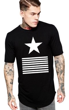 Camiseta Long Line Estrelas E Listras Masculina Tumblr
