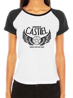 Camiseta Supernatural Castiel Série Raglan Feminina Seriado