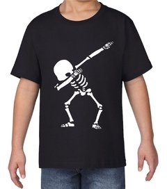Camiseta Infantil Caveira Dabbing Dad Dance Preta Camisa