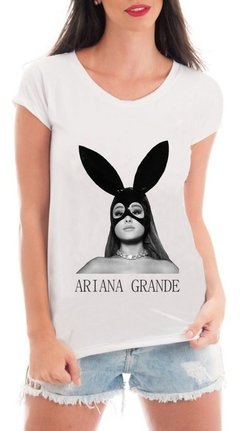 Camiseta Ariana Grande Orelhas Coelho Blusa Feminina Cantora