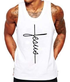 Regata Escrito Jesus Em Cruz Camiseta Masculina Gospel - Anuncio Clothing