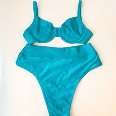 TOP ARO SEM BOJO AZUL OCEANO TEXTURIZADO - Marbella Swimwear 